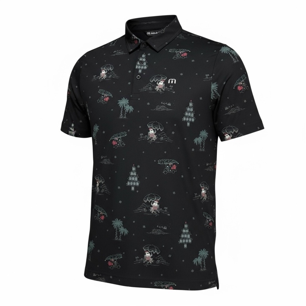 Travis Mathew Polo Shirt Men's Small Black Santa Golf Holiday Novelty